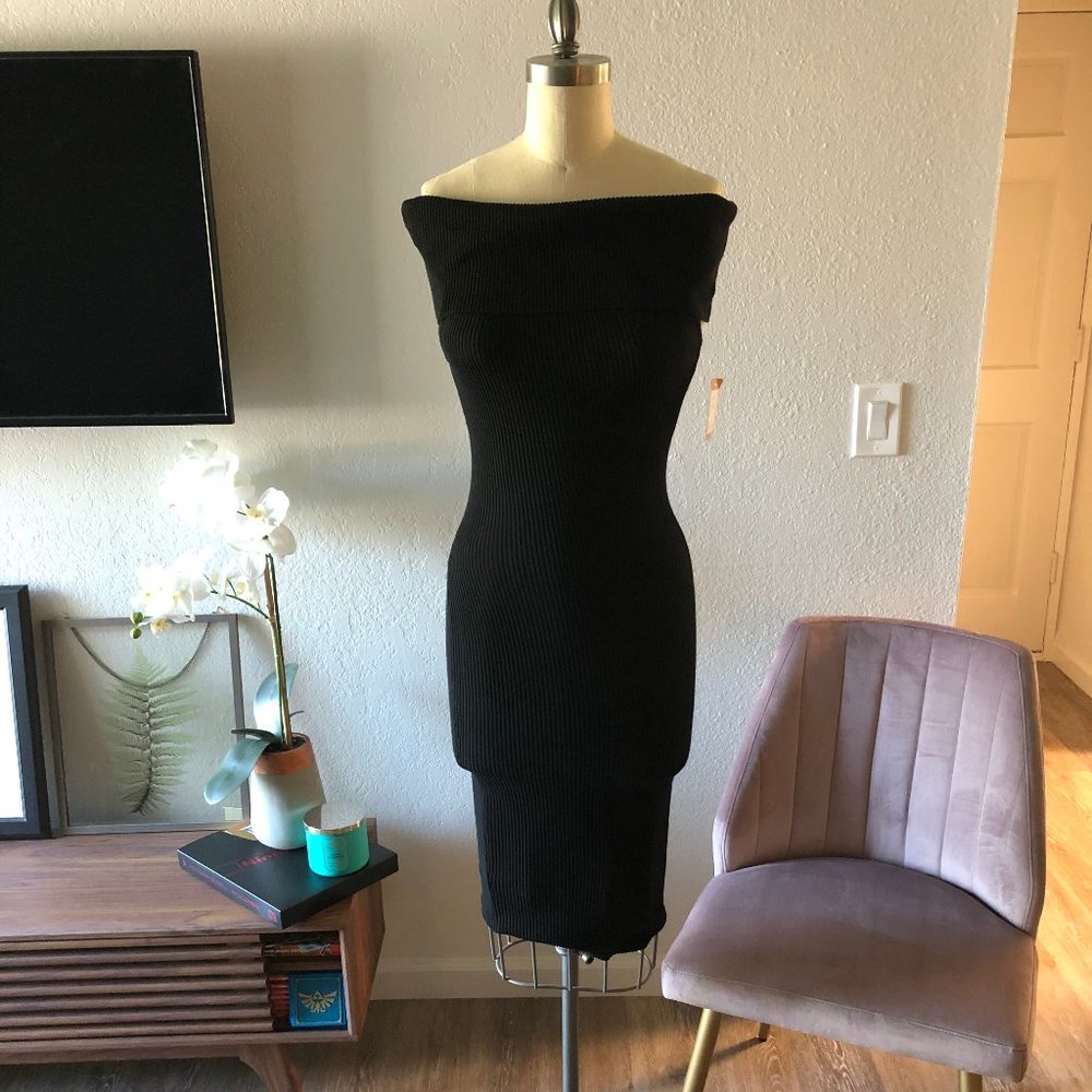Off-the-Shoulder Body Con Sweater Dress